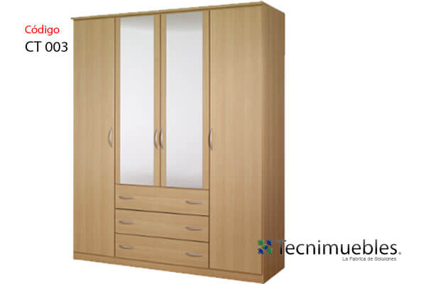 Plain color closet with door with glass and drawers