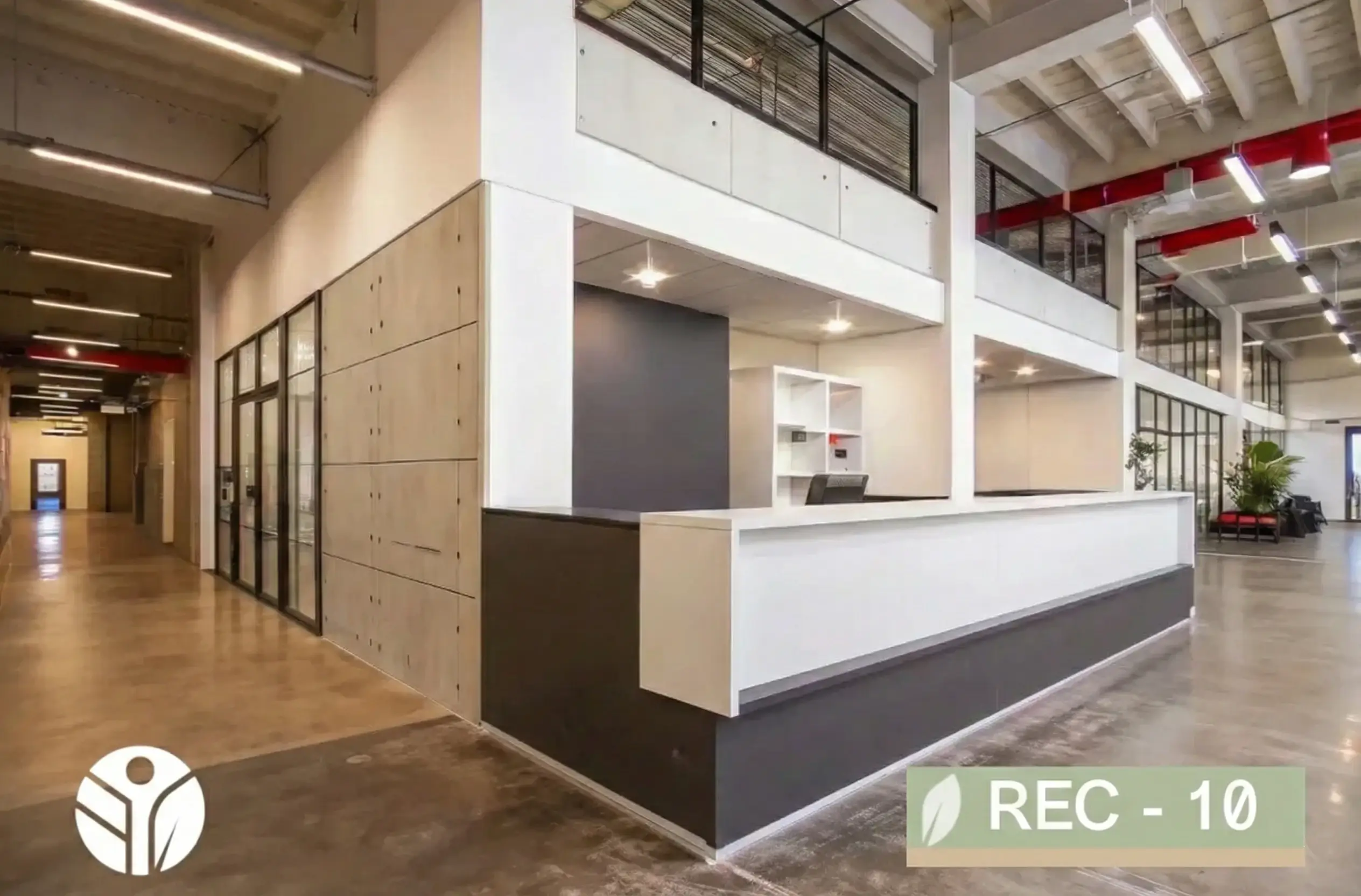 Mostrador de recepción REC-10 grande en blanco y gris, estilo corporativo moderno, Tecni Costa Rica