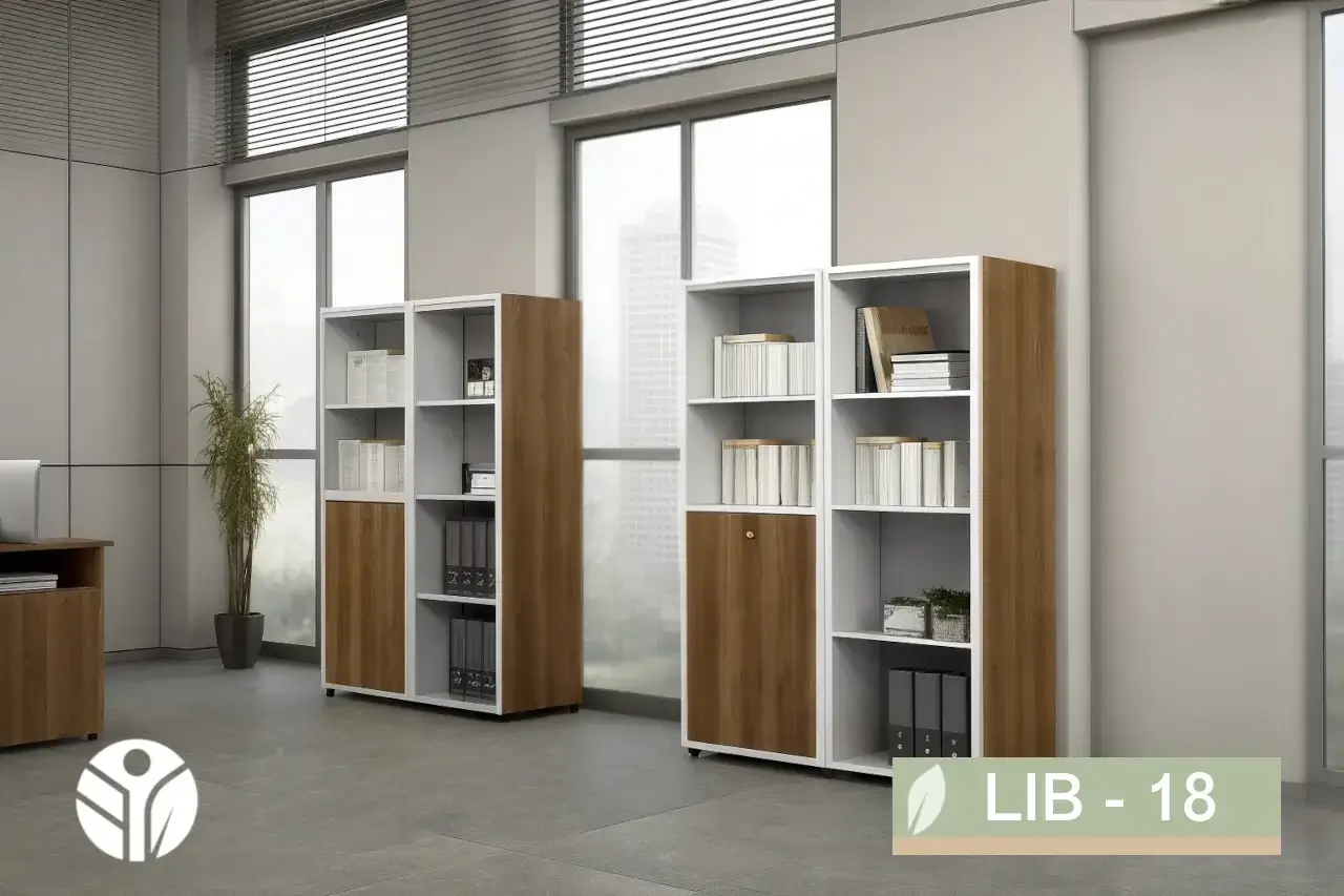 Librero con ruedas Nómada LIB-18 modular y compacto con marco metálico blanco en una oficina, fabricado a medida por TECNI en Costa Rica