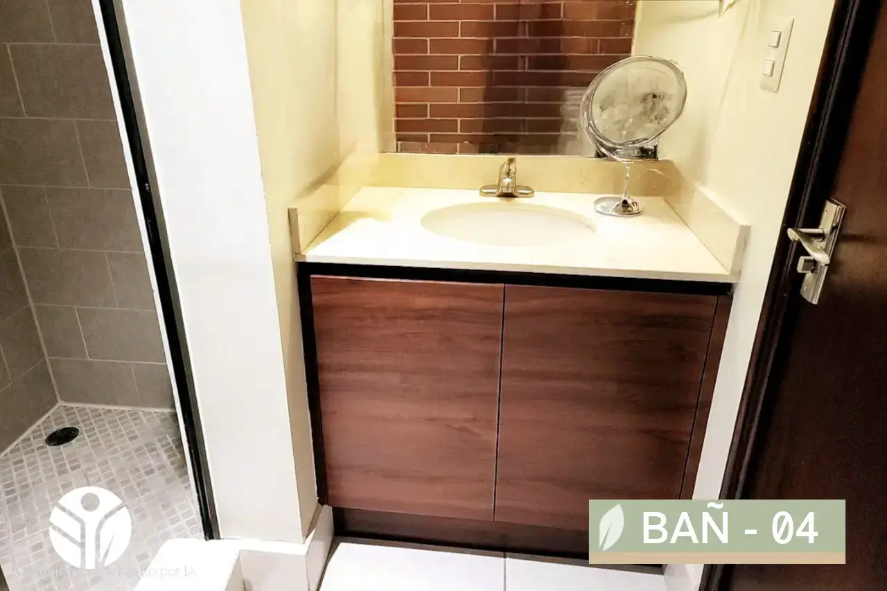 Mueble de baño flotante NÉVOA en madera oscura con sobre blanco, diseño compacto hecho en Costa Rica