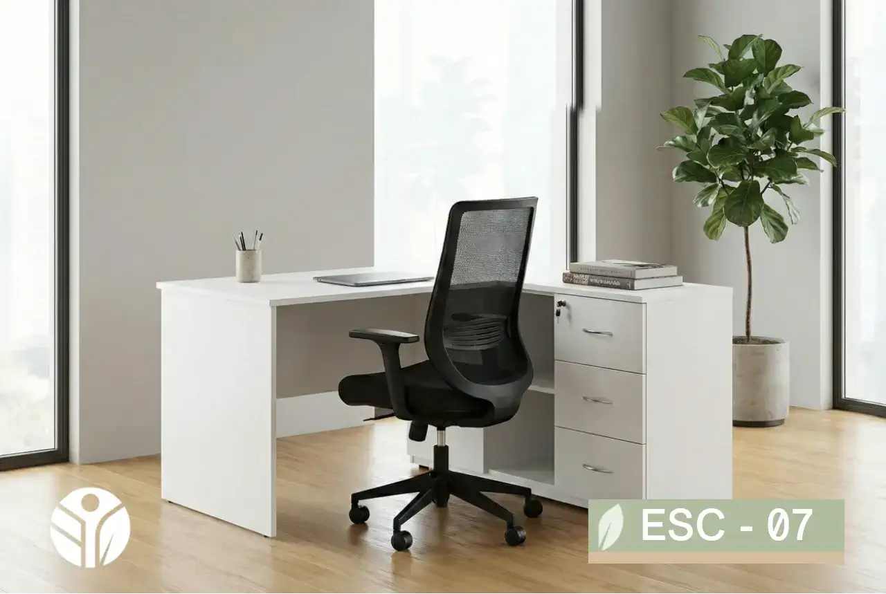 Escritorio en L blanco con superficie amplia, vista superior, Tecni Costa Rica
