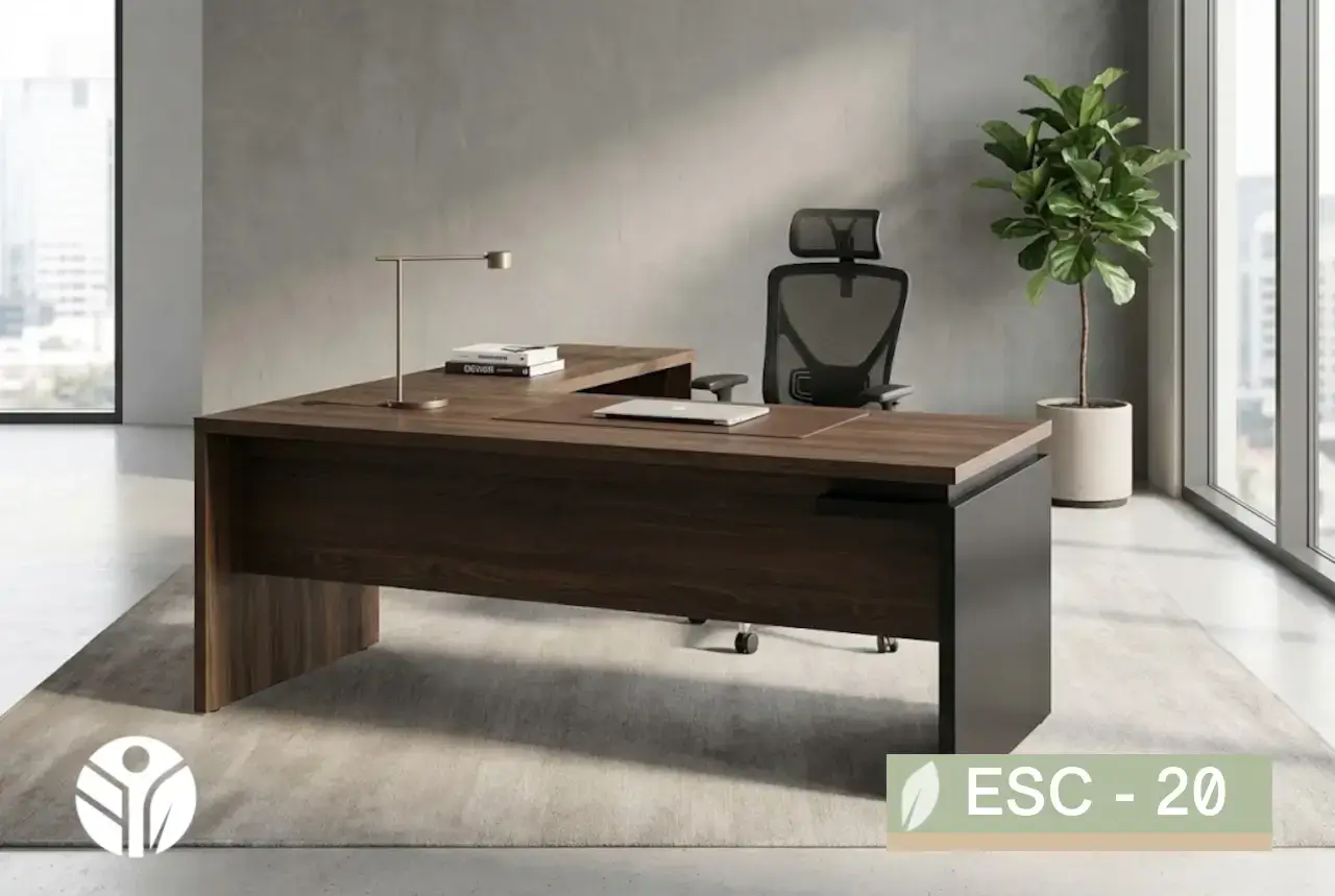 Escritorio ejecutivo grande en nogal oscuro con lateral negro, Tecni Costa Rica