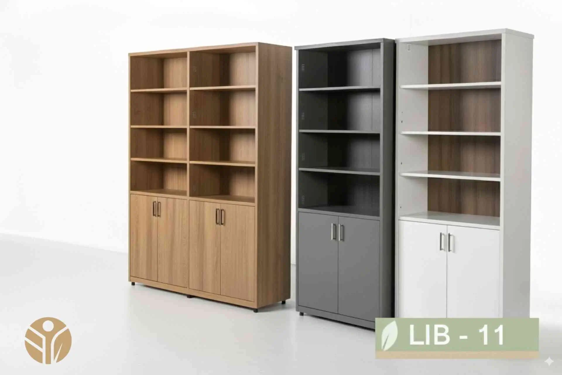 Librero Clásico con medias puertas y estantes abiertos en melamina Vesto
